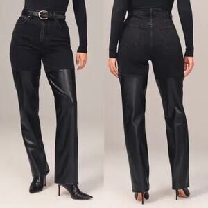 [Abercrombie & Fitch] Black Mixed Fabric 90s Straight Ultra High Rise Jeans 33L